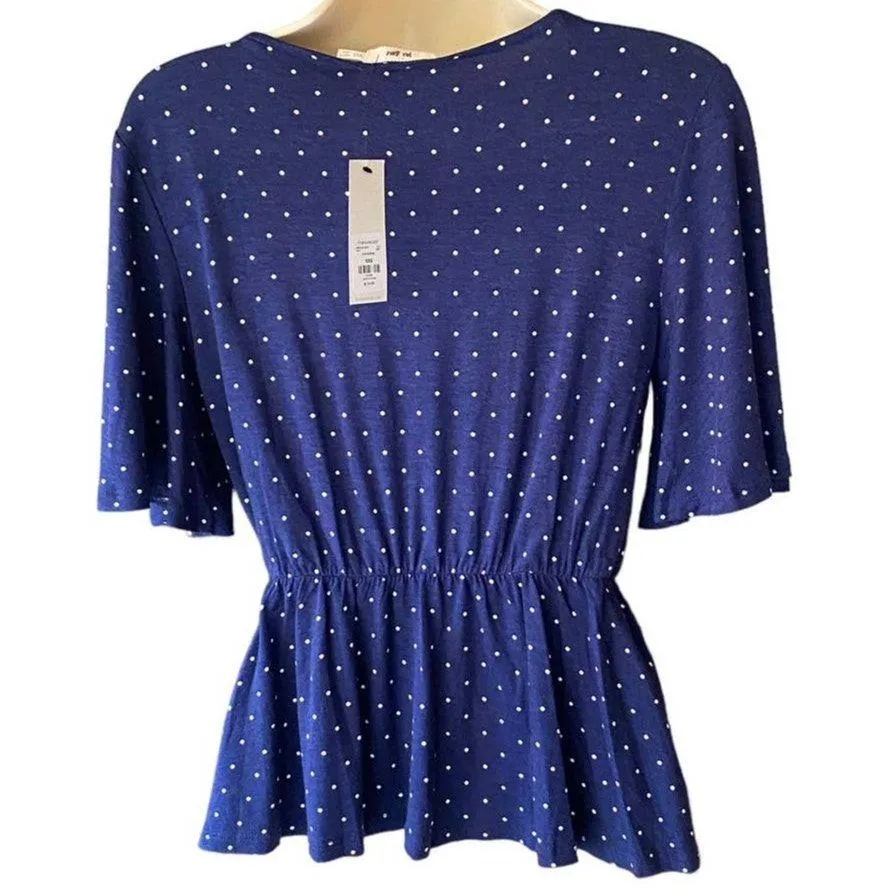 NWT~ FRANCESCA'S MI AMI Navy Blue & White Bell Sleeve Wrap Top ~ Women's XXS - Image 3