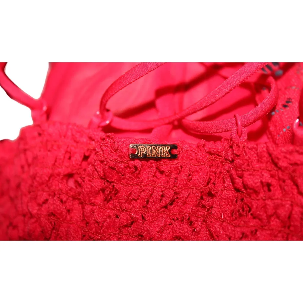 Women's PINK by Victoria's Secret Red Lace Elastic Strappy Bralette Bra Size XS - Image 3