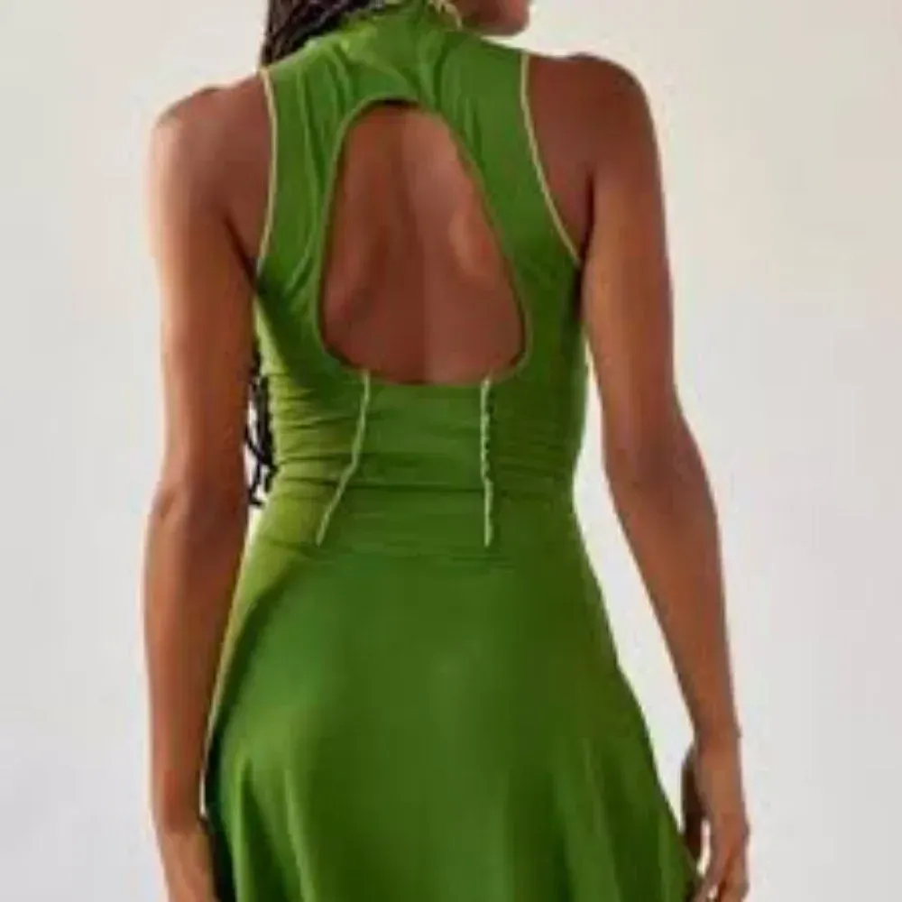 Urban Outfitters Deja Seamed Ribbed Cutout Back High Neck Mini Dress Size Large - Image 3