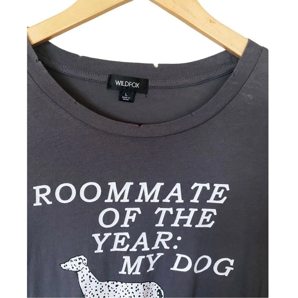 WILDFOX Tee T-shirt Roommate of the Year Dog Distressed Asphalt Gray Small NWT - Image 2