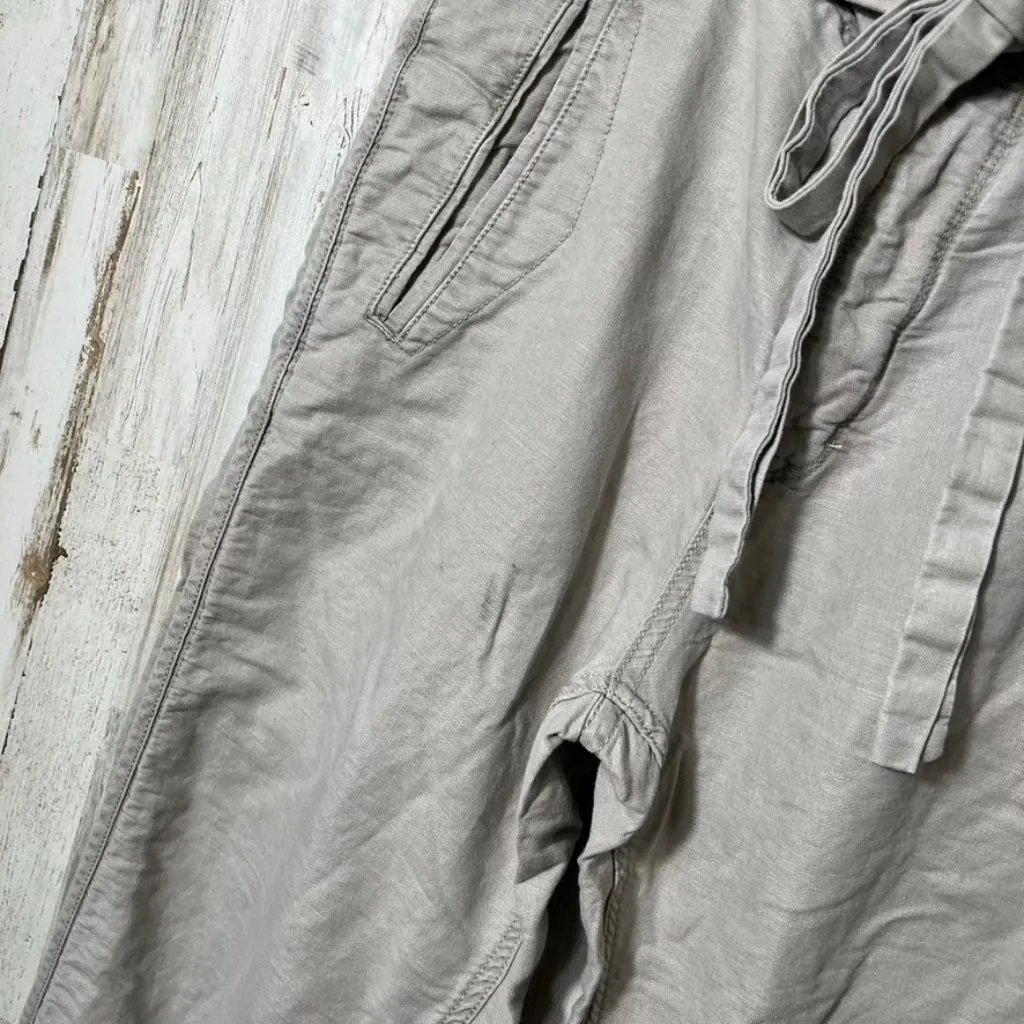 Free People Cream Tan Khaki Linen Blend Tapered Pants Tie Belt Womens Size‎ 4 - Image 9