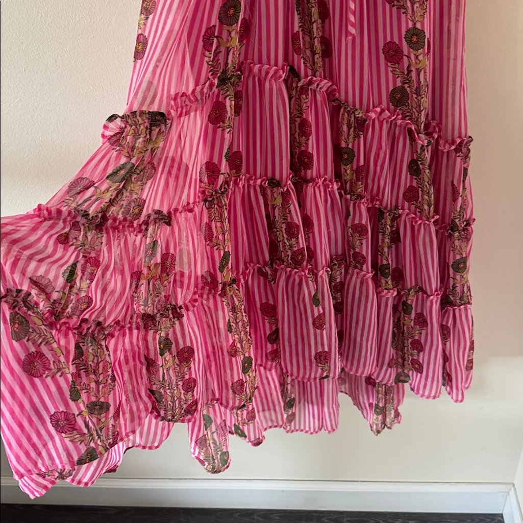 Free People ruched ruffle midi dress in hot pink combo, Size X-Small, $179 - Image 12