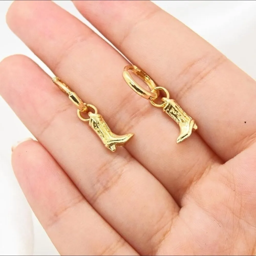 Small Gold Cowboy Boot Earrings - Image 4
