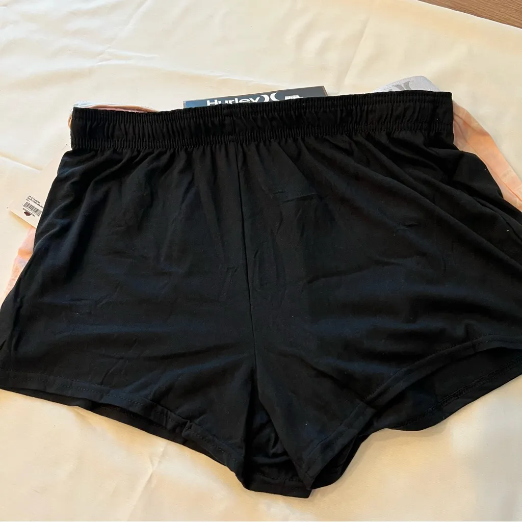 Hurley shorts women’s size large pink white black comfy sleep shorts Set of 2NWT - Image 4