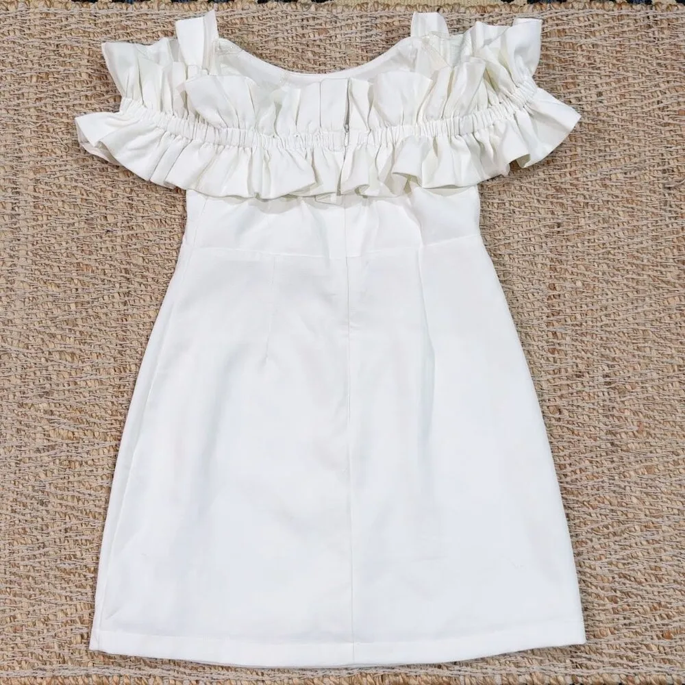 Women's Ivory/White Off The Shoulder Cocktail Mini Dress Size M - Image 6