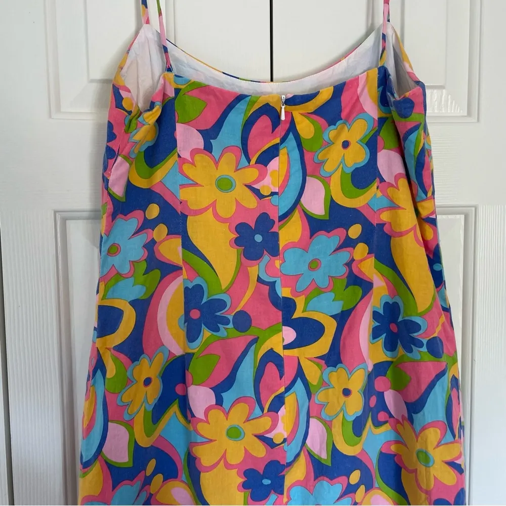 Vtg Y2K Retro Floral Mini Dress Sz 8 Swirl Island Casuals Yellow - Image 9