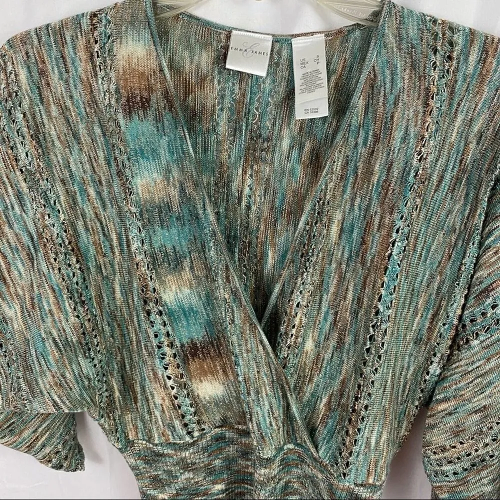 Emma E James Metallic Multi Color Knitted Winged Sleeve Sweater Size Small - Image 5