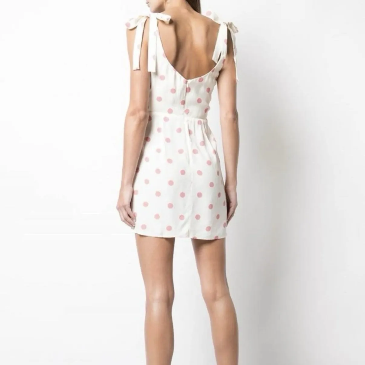Reformation White Pink Polka Dot Yves Dress Andie Sleeveless Mini Size 8 - Image 3