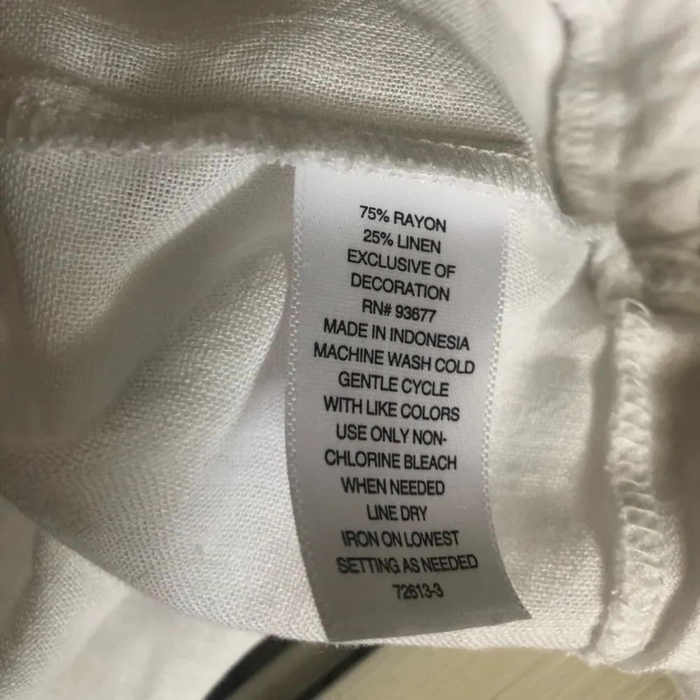 Linen a.n.a Button Down White V Neck Crochet Accent Tie Waist Blouse Womens XS - Image 10