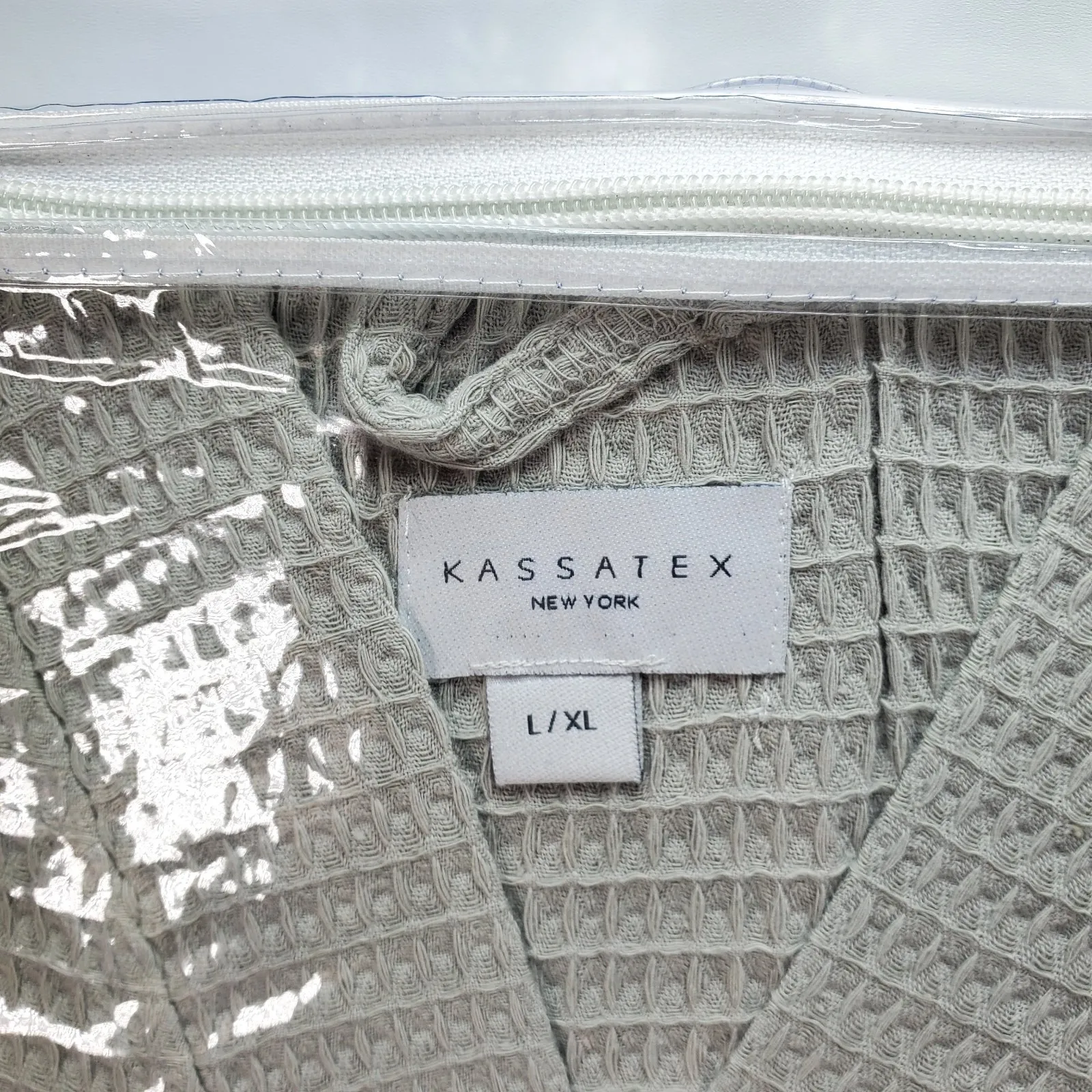 Kassatex Luxury Womens Hotel KIMONO Style Waffle BATHROBE L/XL 100% Cotton Gray Size L - Image 3