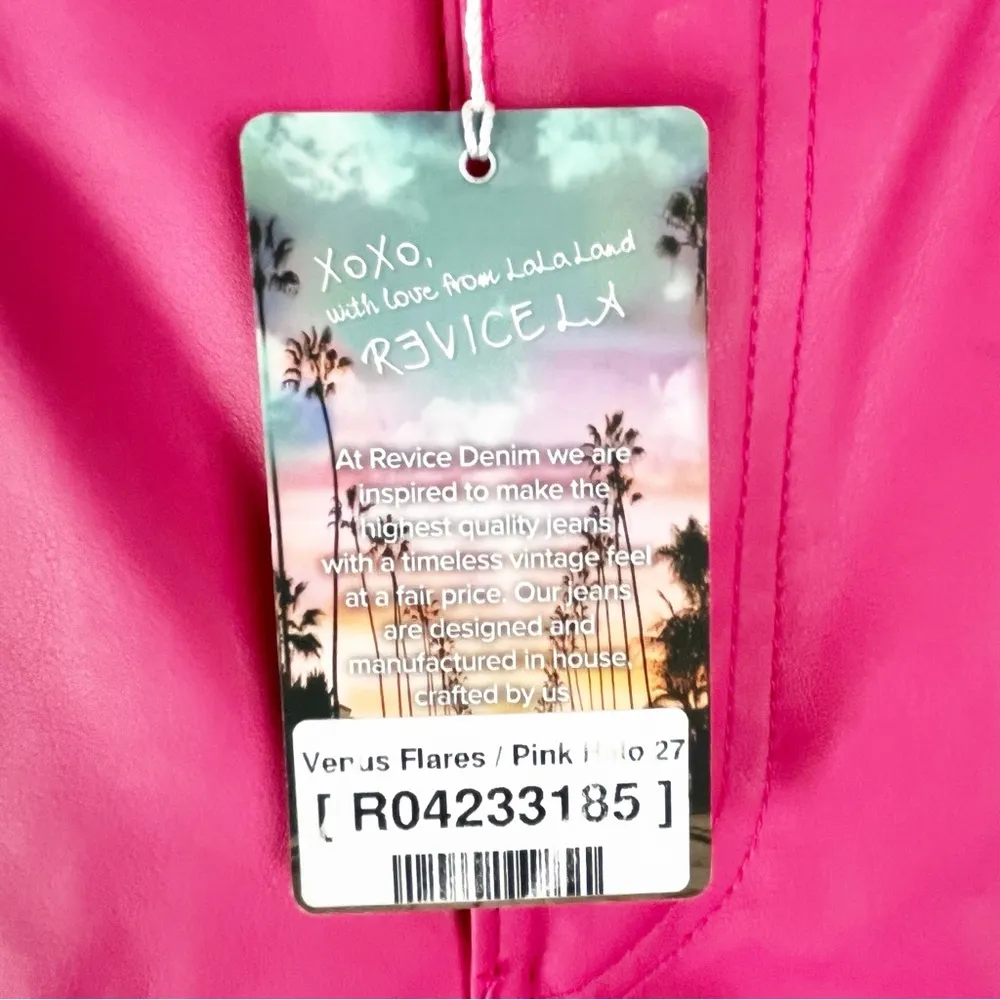 REVICE 100% Cotton Pink Venus Faux Leather High Rise Flare Pants, Size 27 - Image 5