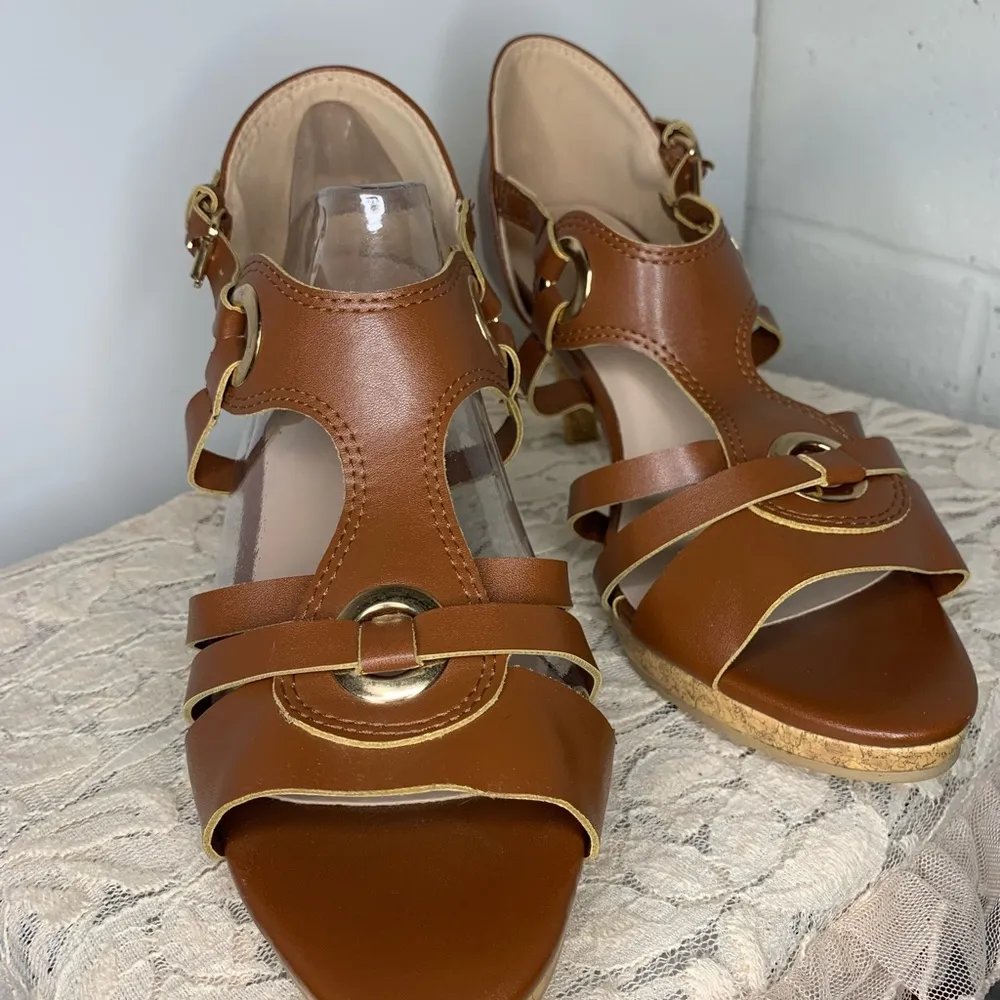Brown Faux Leather Roman Sandals Size 10 - Image 3