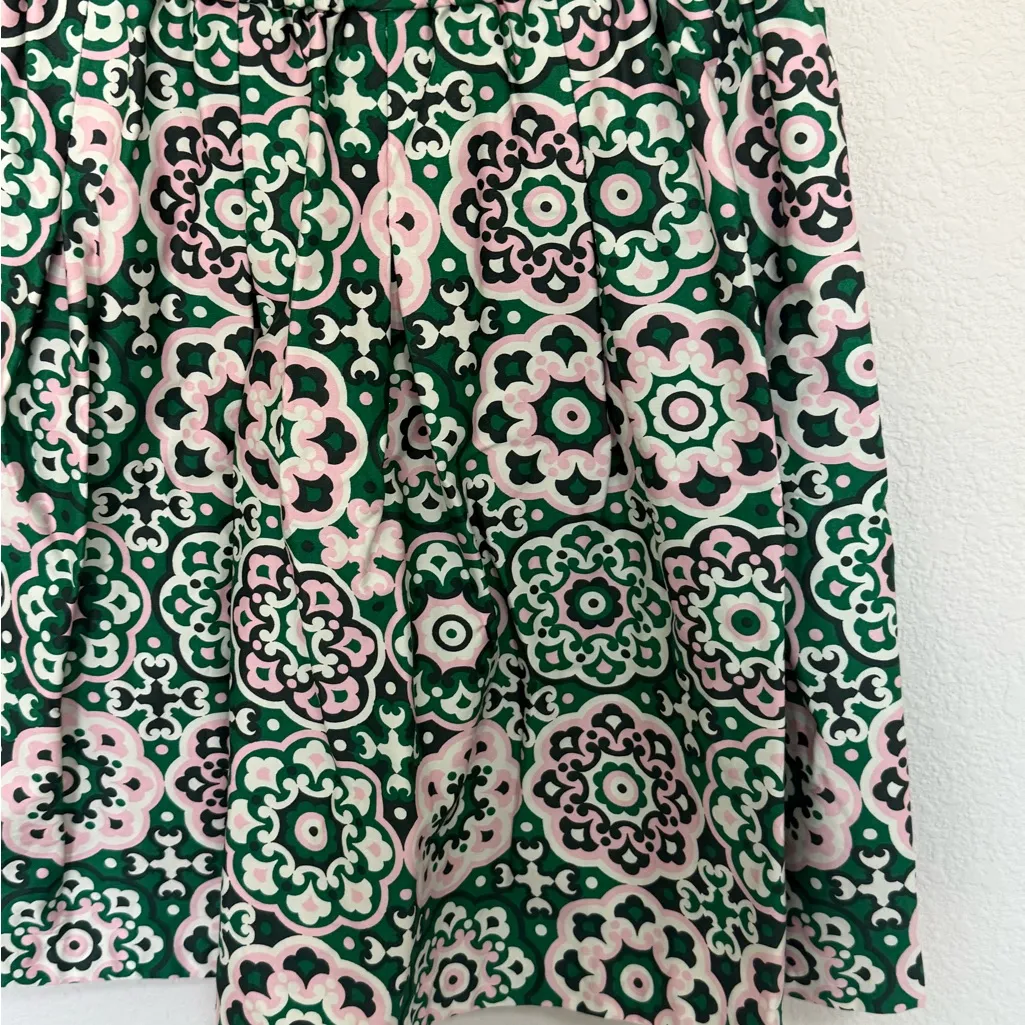 BODEN Pleated Cotton Skirt Green Green Pink Tambourine Artisian Geo Size 10 - Image 5