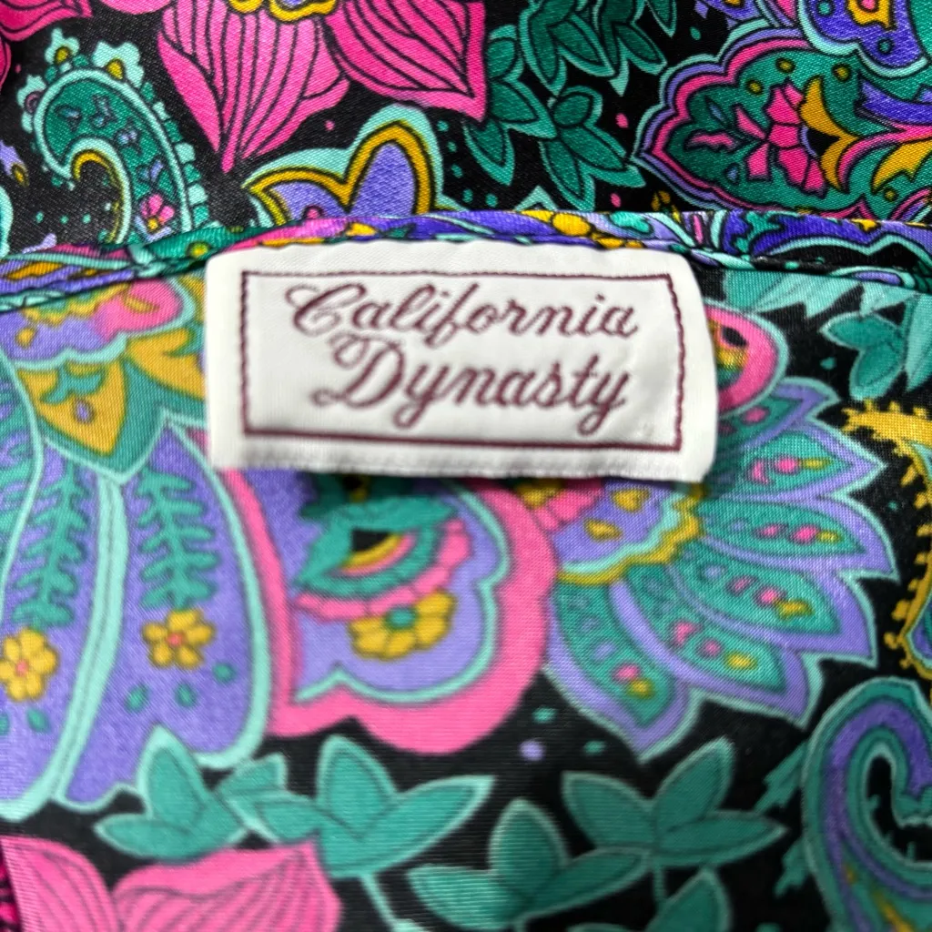 California Dynasty Vintage Paisley Satin Sleepwear Chemise Slip Robe Set Medium Green - Image 12