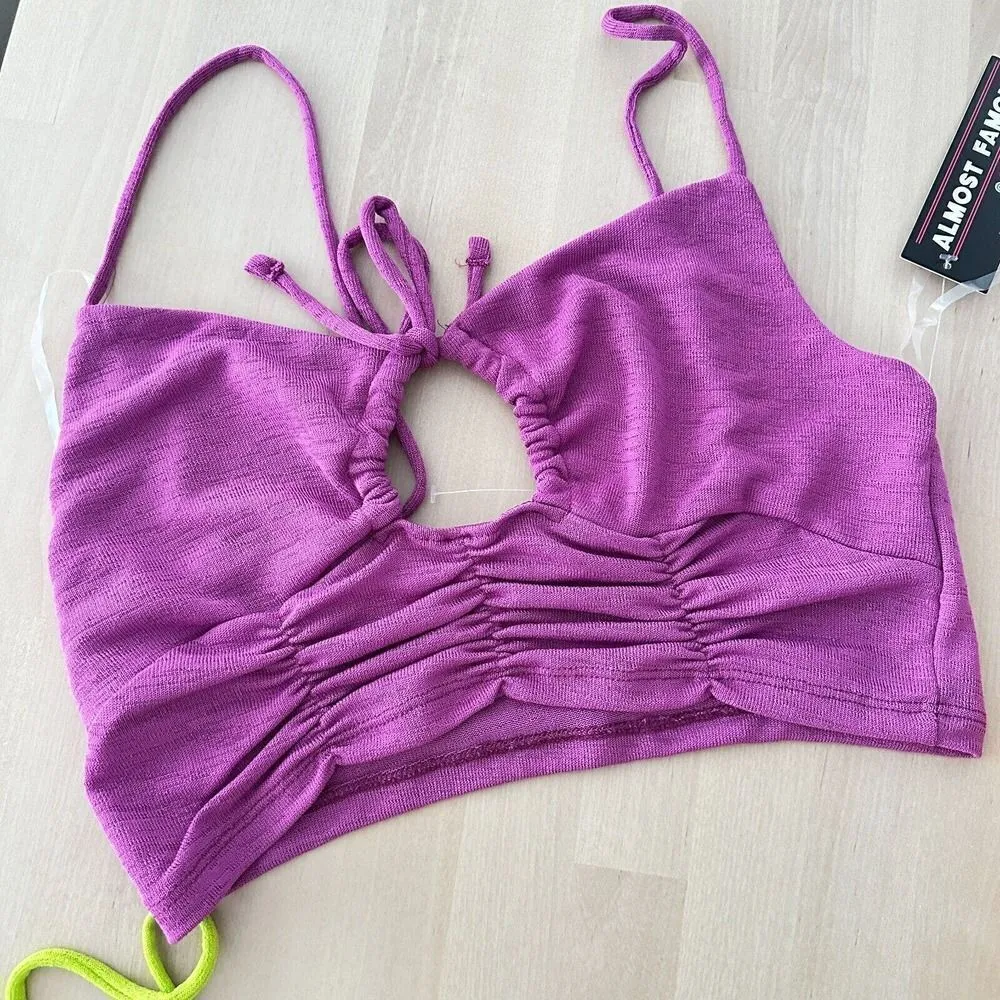 NWT Crop Top Bundle Womens Large Summer Neon Color Cut Out Slinky Fabric 3 Piece - Image 6