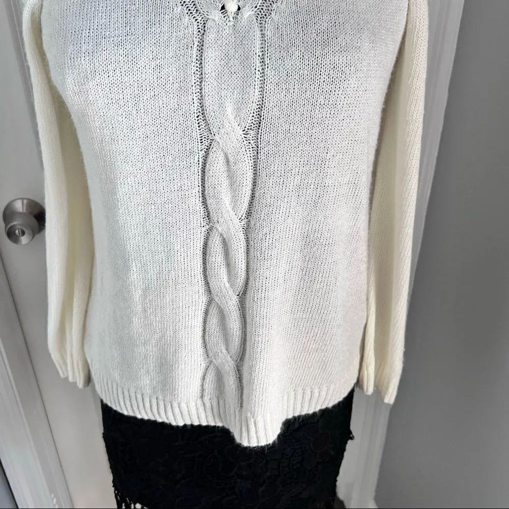 Sz S Entro Ivory Cold Shoulder Knit Sweater - Image 7