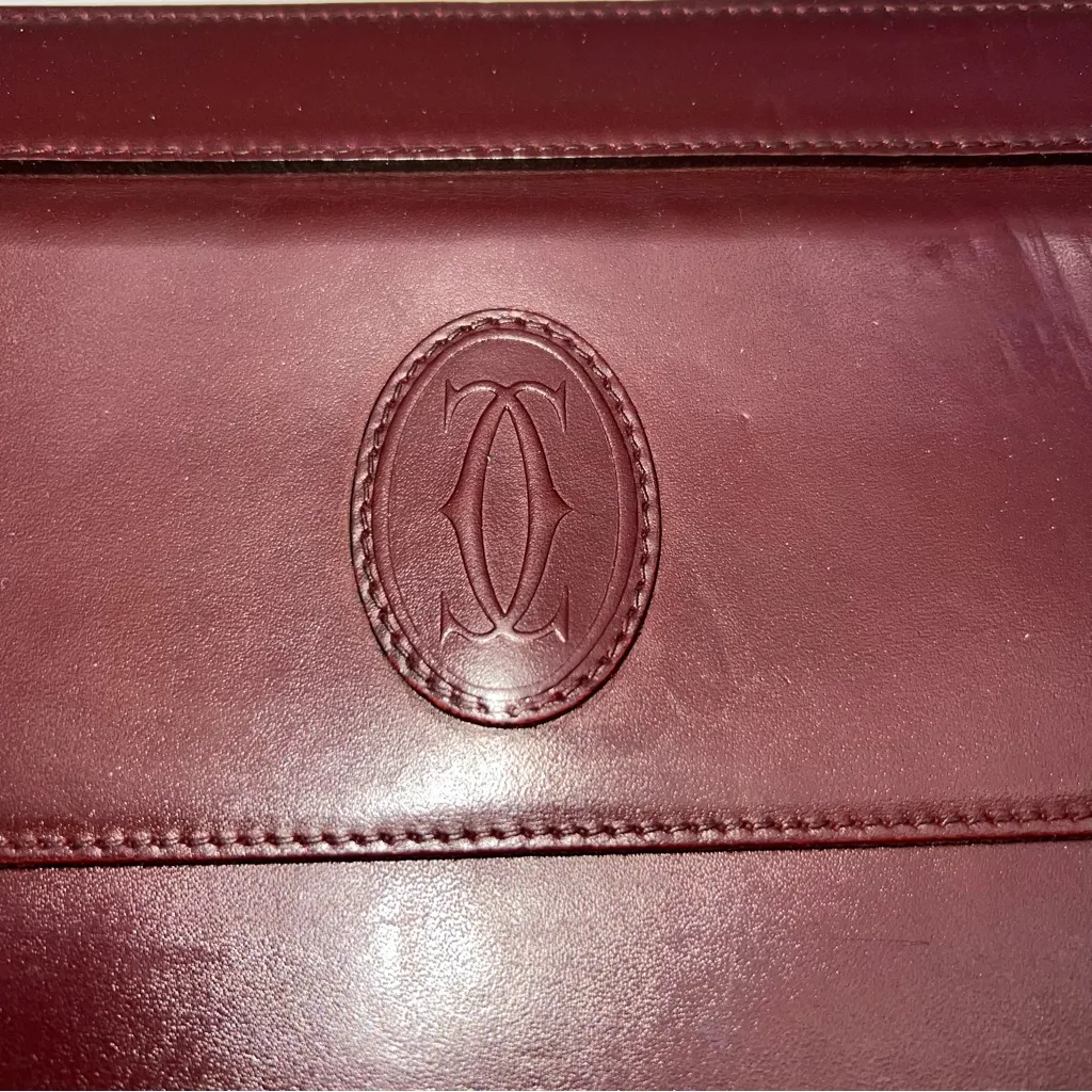 Cartier Must Line Vintage Classic Burgundy Leather Clutch-Detachable Wrist Chain - Image 2