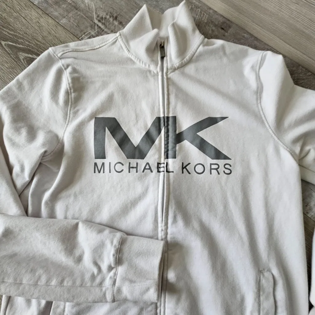 Michael Kors Womens White Full Zip Hoodie Jacket Size Small Cotton Stretch Logo - Image 3