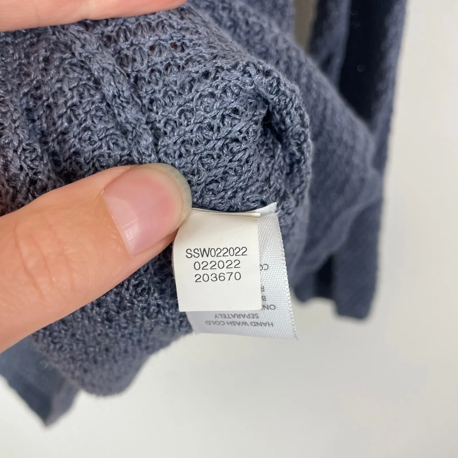 Pure Jill Petite L Blue Linen Blend Long Sleeve Open Knit Sweater Lightweight Size undefined - Image 5