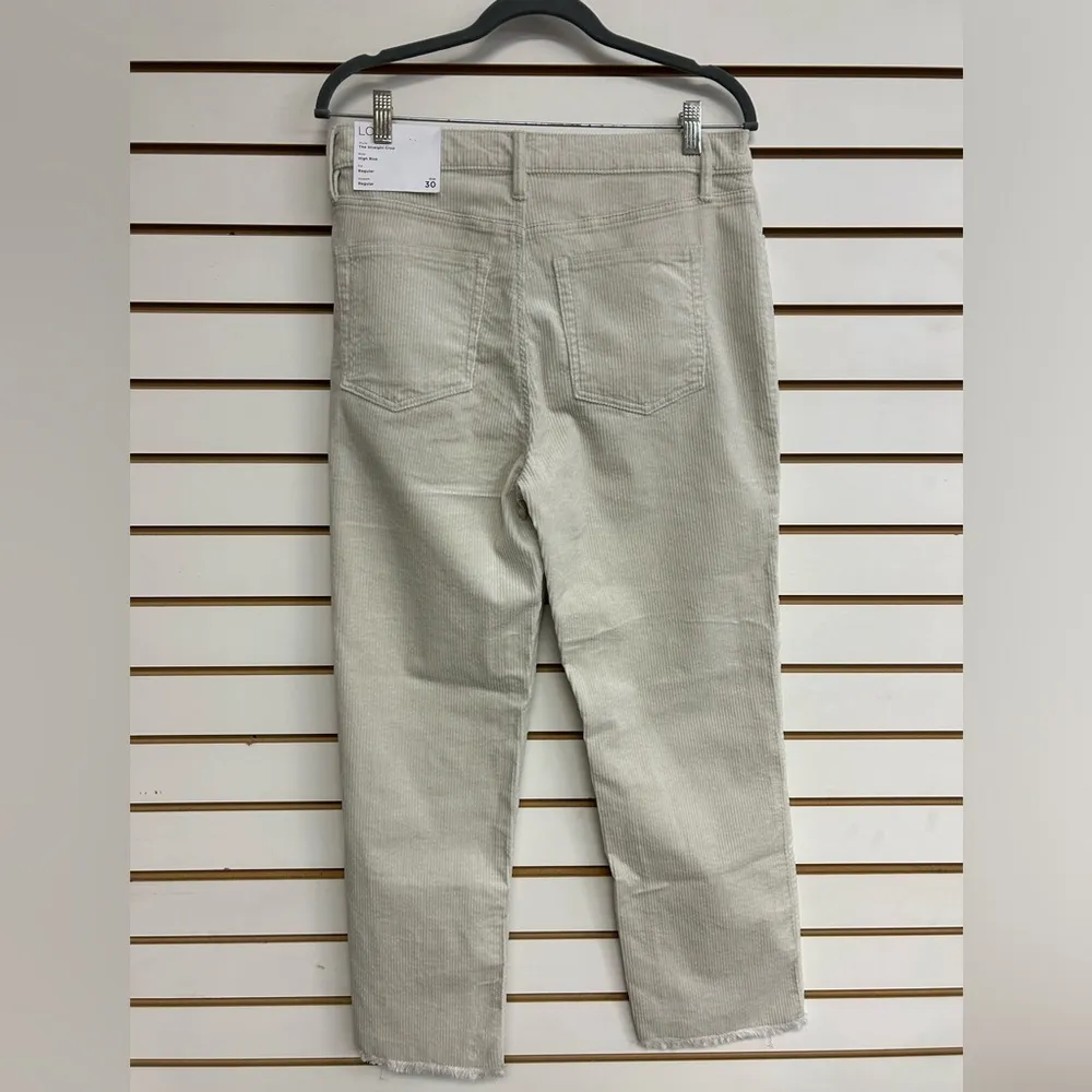 LOFT The Straight Crop High Rise Off White/Cream Corduroys Frayed Hem NWT 10/30 - Image 4