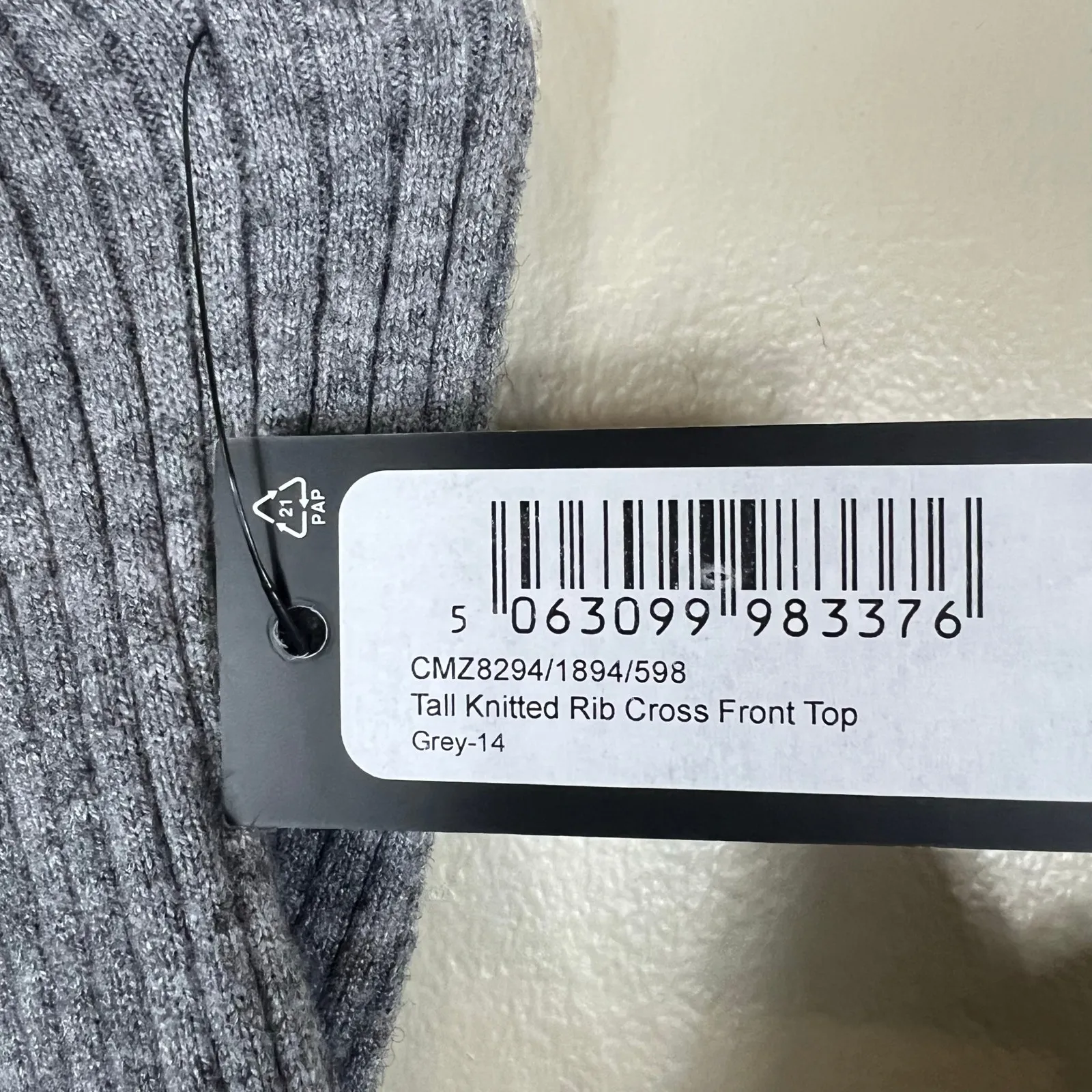 NWT PrettyLittleThing Tall Knitted Rib Cross Front Top Womens 10 Gray Minimalist - Image 7