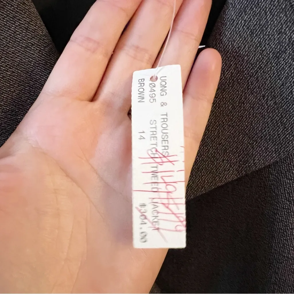 & Trousers Suit Jacket Size 14 Collared Button Front Mid Length Beige Black NEW - Image 5