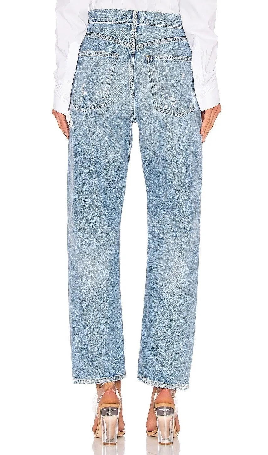 Agolde 90's Mid-Rise Fall Out Loose Fit Distressed Straight High Rise Denim Jean - Image 6