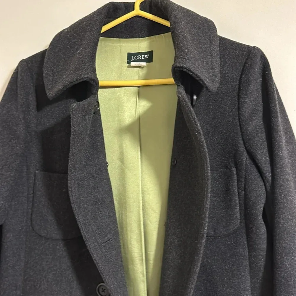 j. Crew Vintage dark gray Wool Peacoat fall winter lime green lining button - Image 2