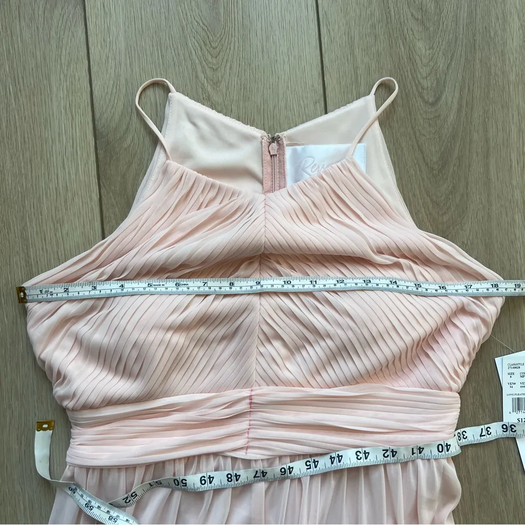 NWT Reverie Long Pleated High Neck Mesh Chiffon Pale Pink Formal Dress Size 8 - Image 9