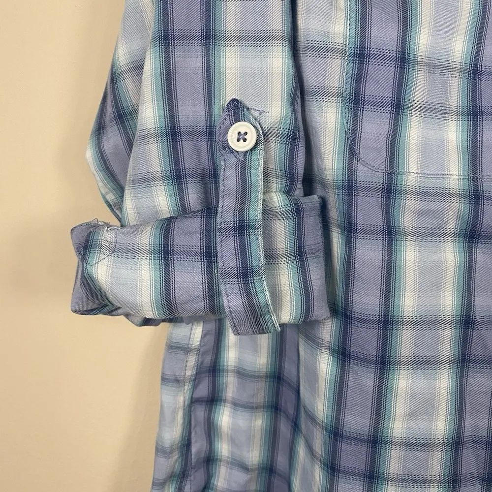 Ridgecut Womans Shirt Roll Tab Sleeve Toughwear Top Sz M Periwinkle Green Plaid Blue - Image 4