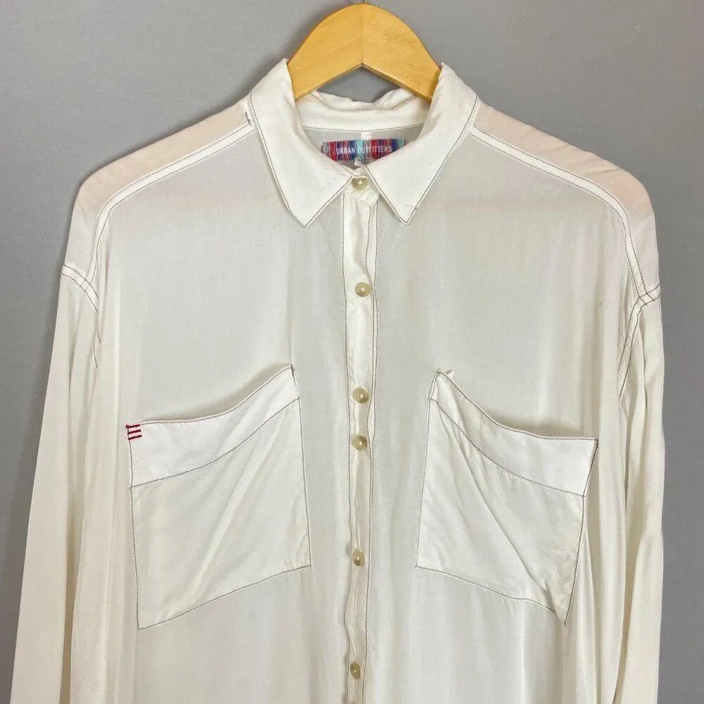 Urban Outfitters Blouse White Semi-Sheer Long Sleeve FLAWS Size Medium Women Top - Image 12