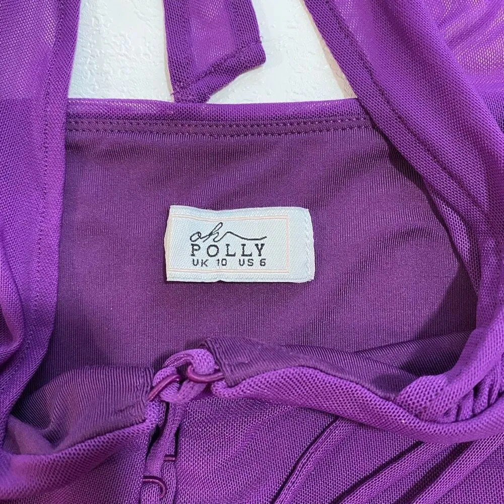 Oh Polly Purple Mesh Ruched Halter Crop Top Women’s Size 6 - Image 3