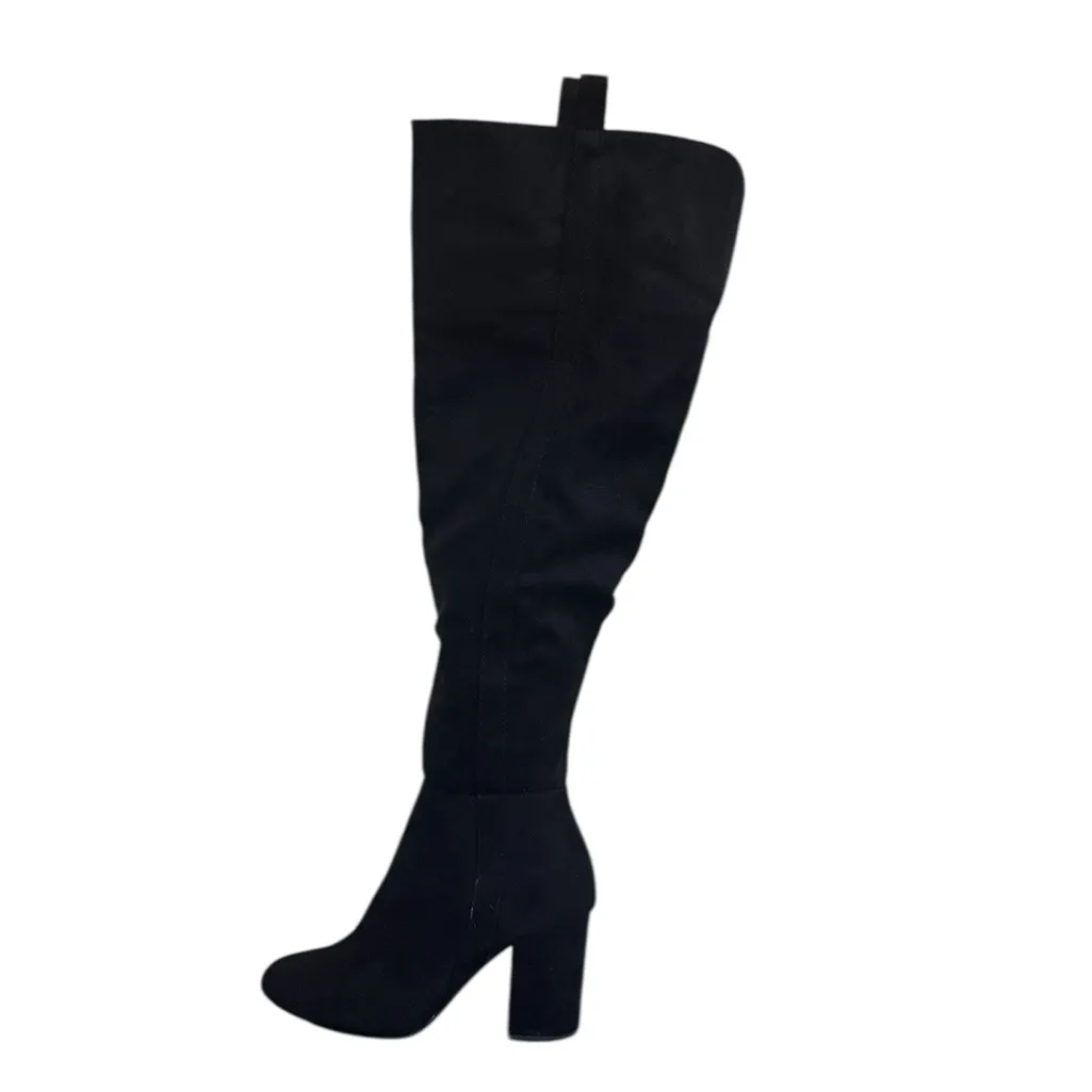 Just Fab Womens Balbina Thigh High Black Suede Heeled Boots - Image 2