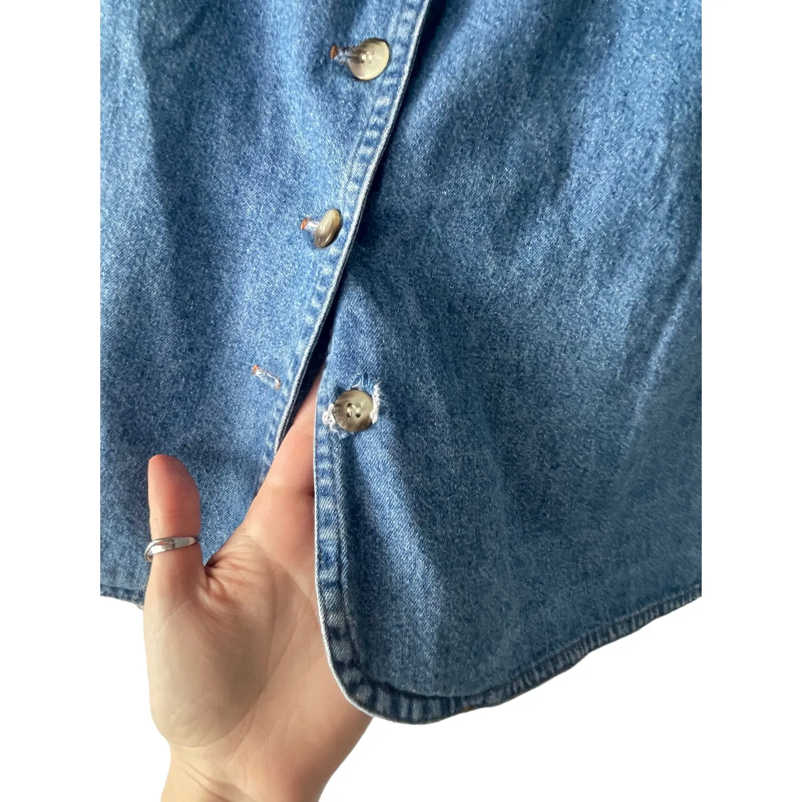 Central Falls Vintage 90s USA Women's Size‎ 8 Button Up Denim Mini Skirt Blue - Image 8
