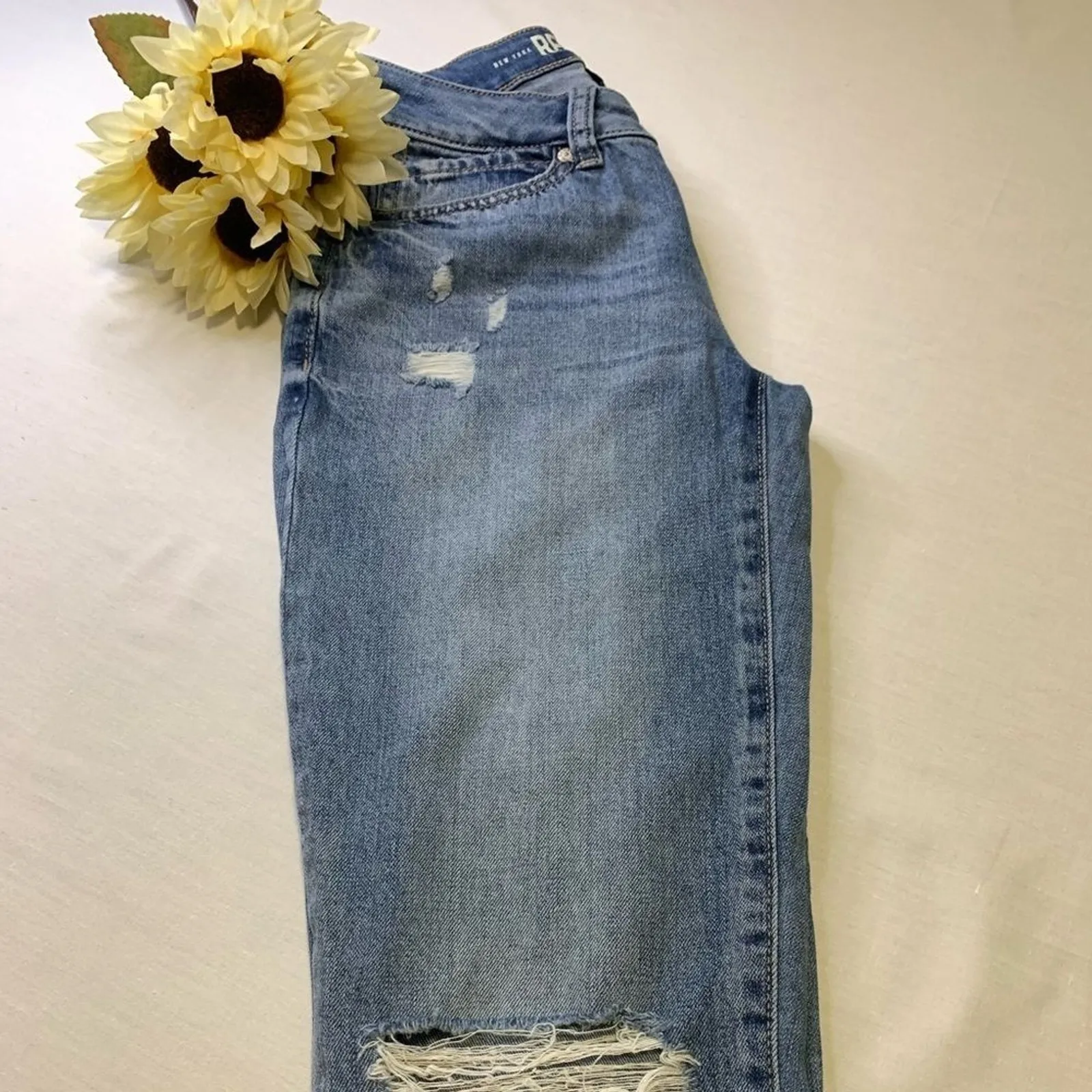 Rewash Jeans Womens Junior Classic Rise Vintage Light Wash Distressed 25" Sz 1 # - Image 6