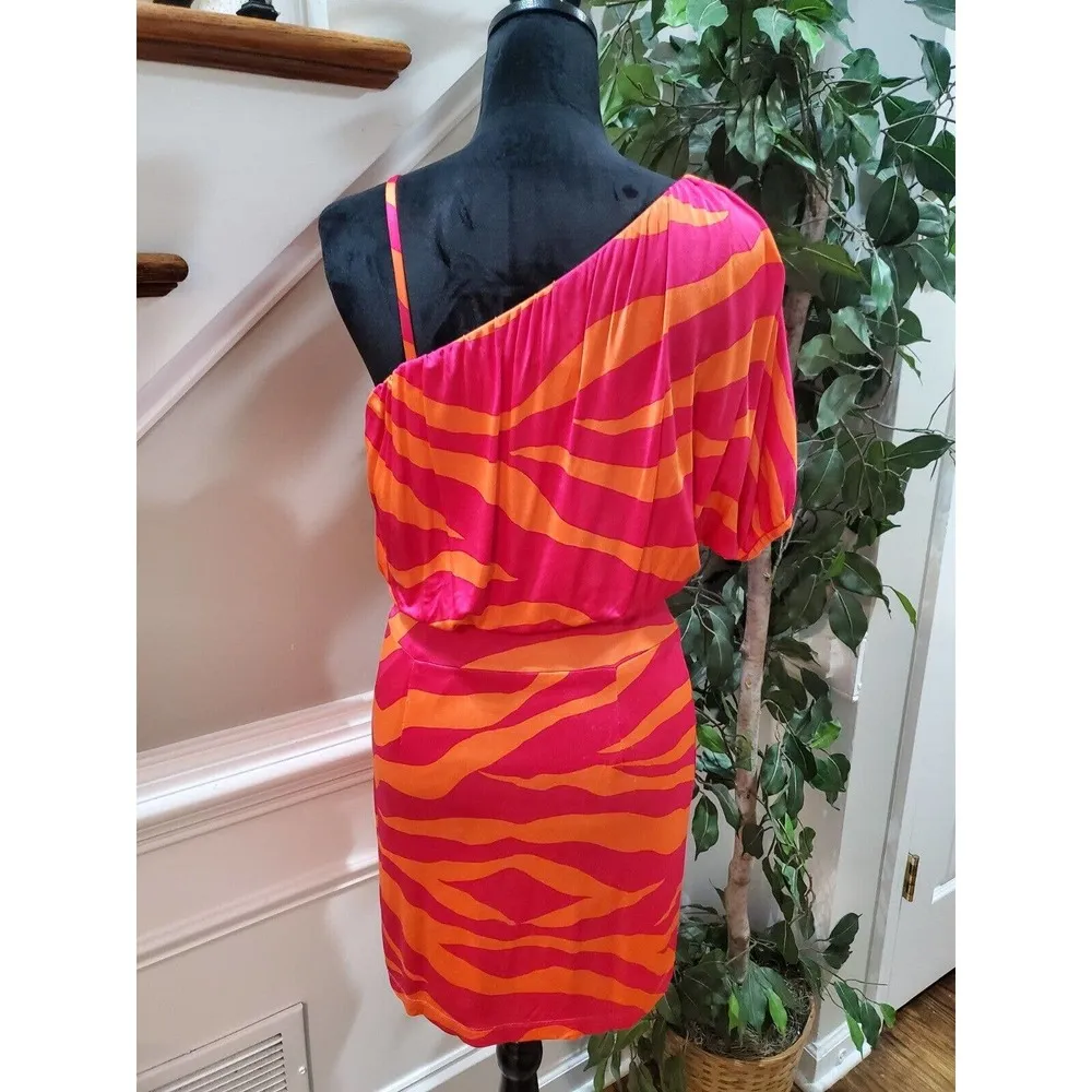 Julia Jordan Women's Pink Orange One Shoulder Short Sleeve Knee Length Dress XS - Image 7