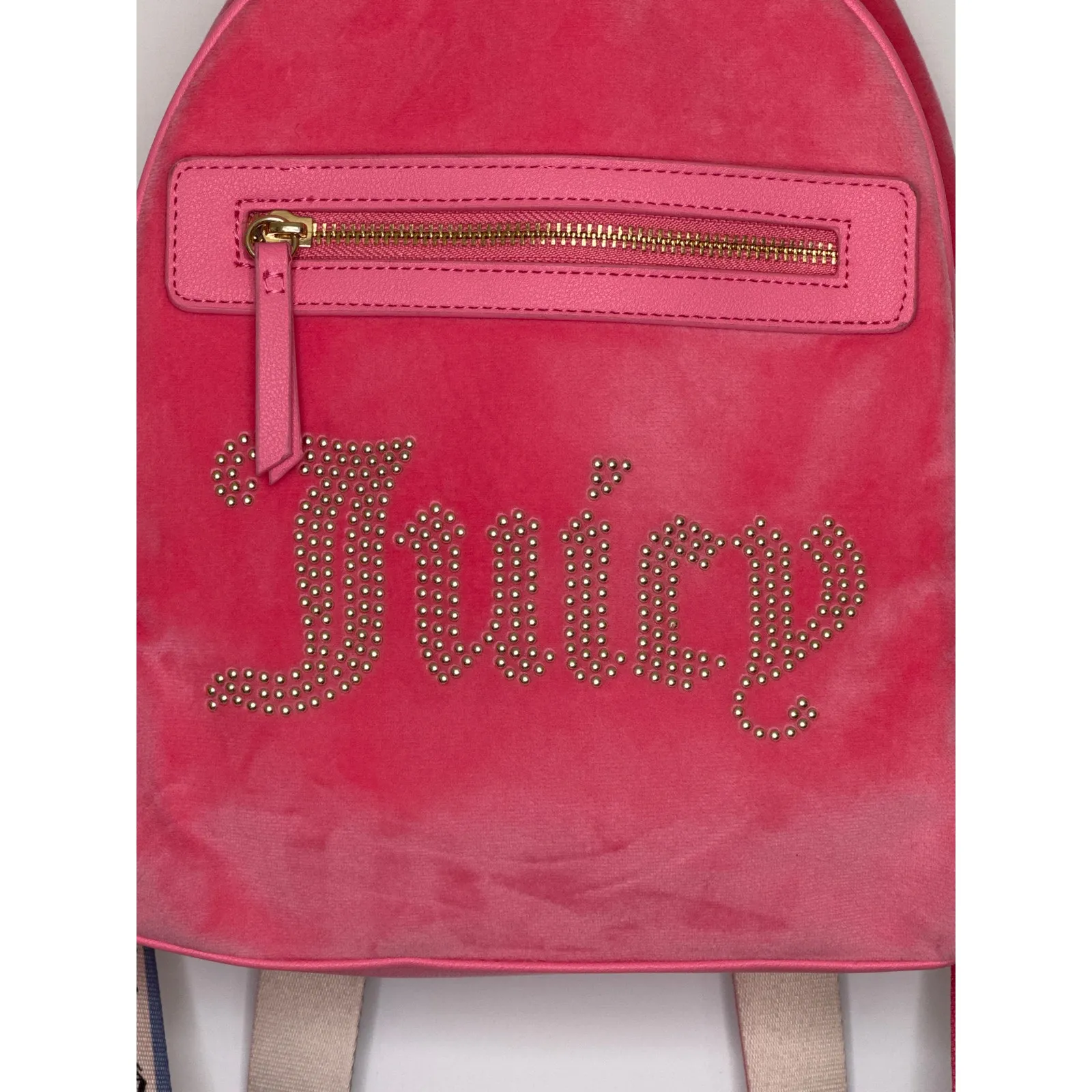 Juicy Couture Pink Velour Rhinestone Logo Backpack with Juicy heart lego charm - Image 3