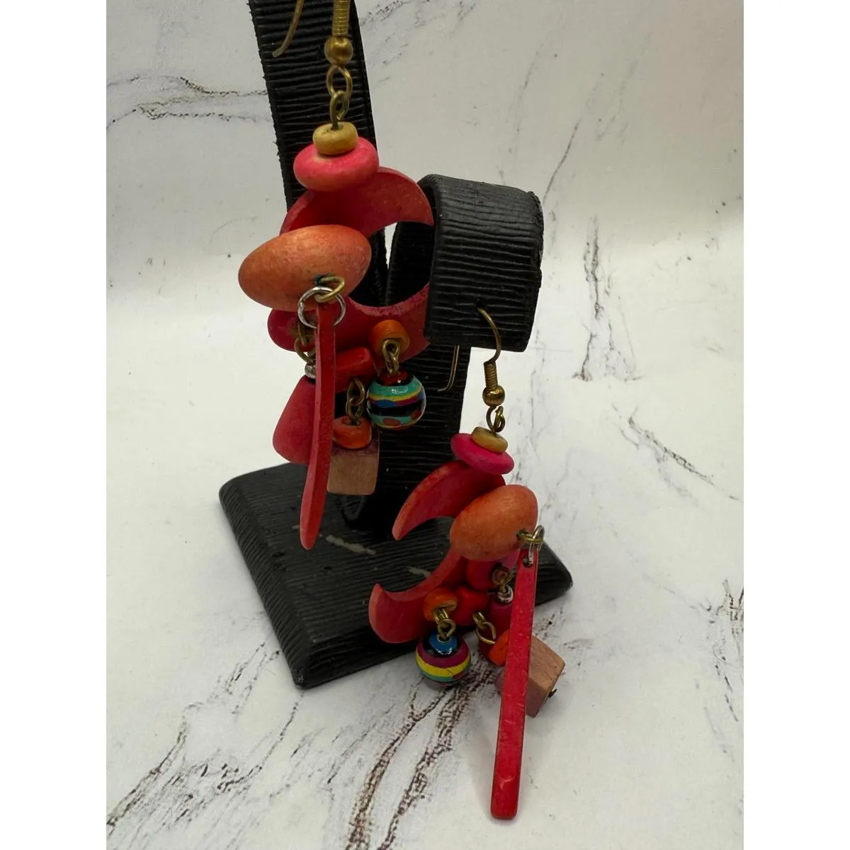 Eclectic Boho Statement Earrings Colorful & Fun! Red - Image 2