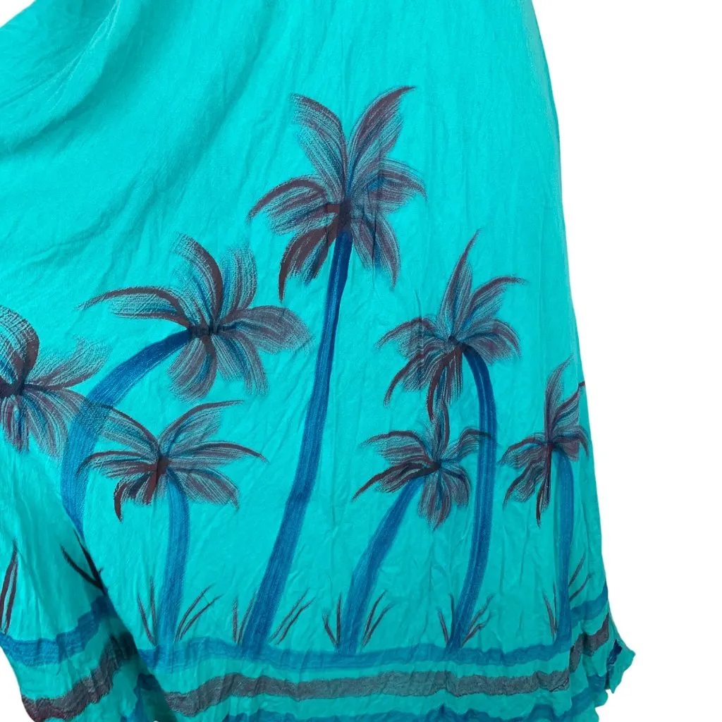 India Boutique Sleeveless Aqua Dress With Palm Tree Print L Swim Coverup Blue Size undefined - Image 2