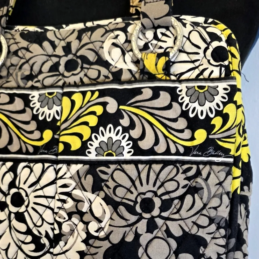 Retired Vera Bradley Baroque Large Tote Bag Black White Yellow - Image 4