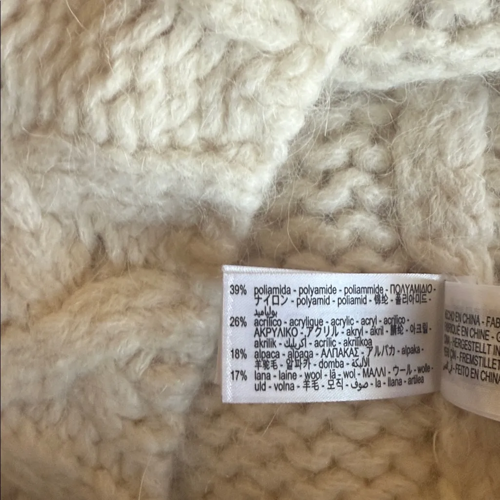 NWT Zara Cream Sleeveless Turtleneck Cable Knit Chunky Sweater Vest - Size M - Image 9