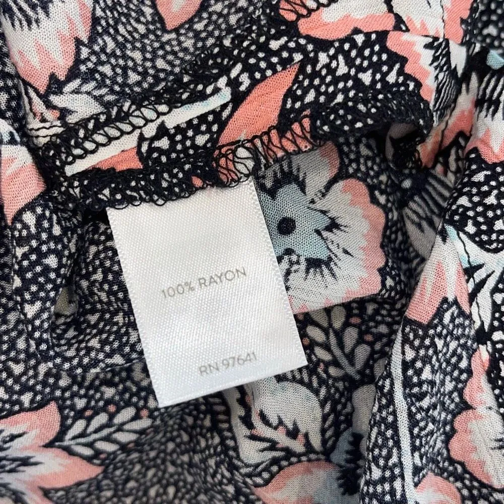 J. Jill Womens Marvelflor Floral Long Sleeve Tunic Button Up Shirt Multicolor XL Black - Image 5