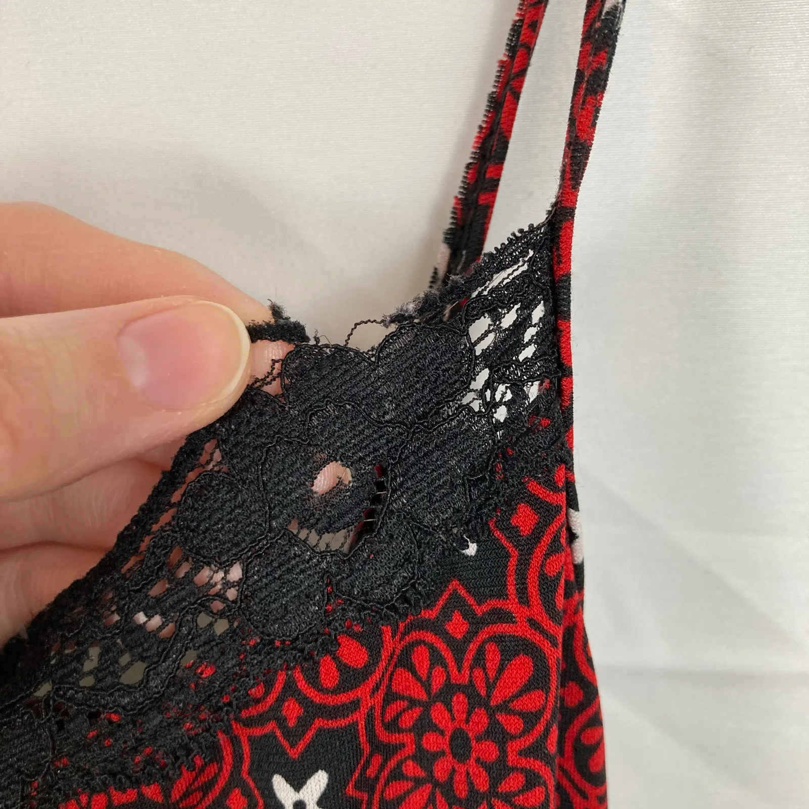 Y2K Unbranded Womens XL Red Geo Lace Trim Cami Vamp Whimsigoth Witchy Romantic - Image 10