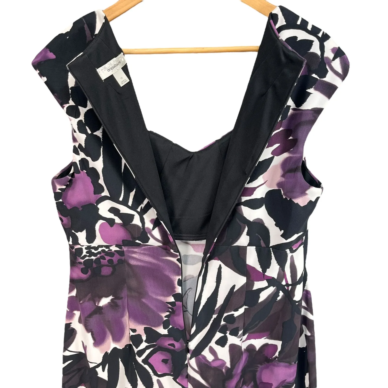 Dressbarn Floral Sheath Dress Purple Black Sleeveless Career Workwear 16‎ - Image 2