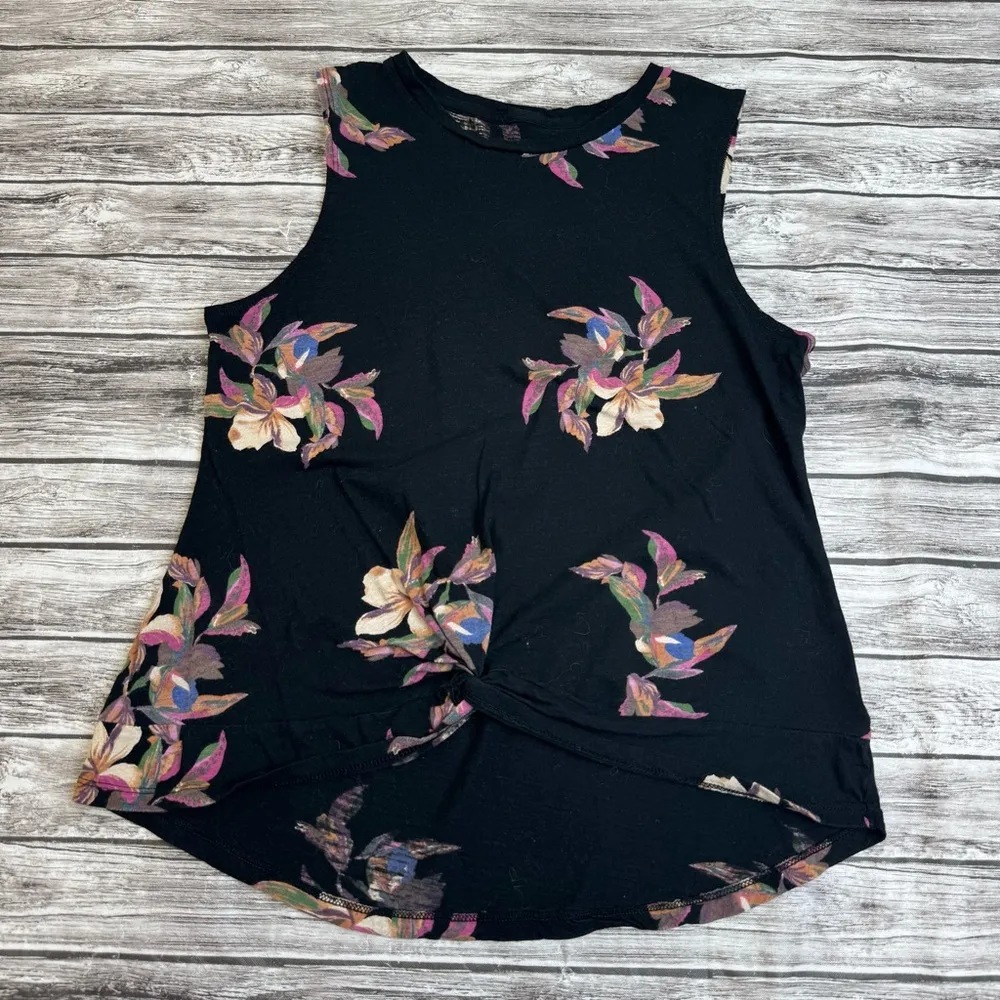 ANA A New Day Women's Twist Front Black Multicolor Floral Tank Top M Med Medium - Image 12