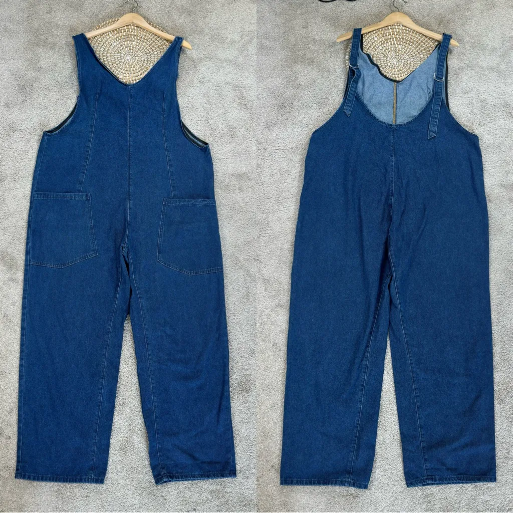 Women’s Denim Open Back Pull On Overall Sleeveless Cotton Blend in Cody Blue XXL - Image 3