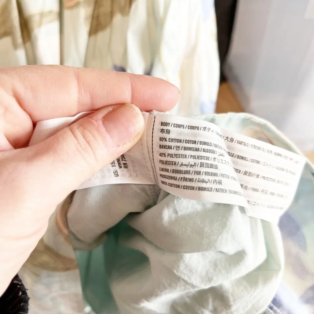 Abercrombie & Fitch V-Neck Babydoll Floral Mini Dress Cream Blue Medium Petite - Image 10