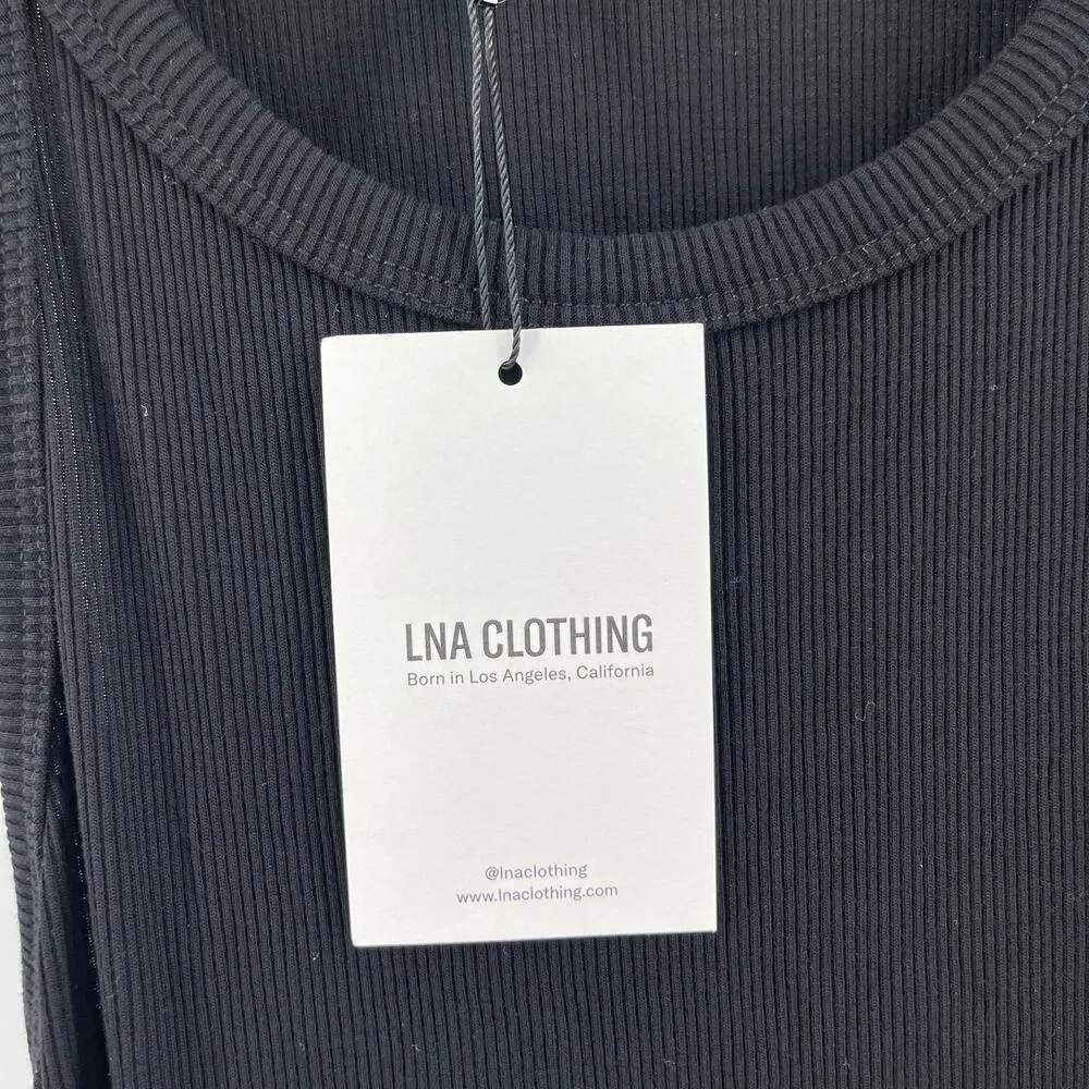 LNA CLOTHING Dress SZ Large Rilynn Rib Racer Black Midi NWT Stretch Cutout Back - Image 5