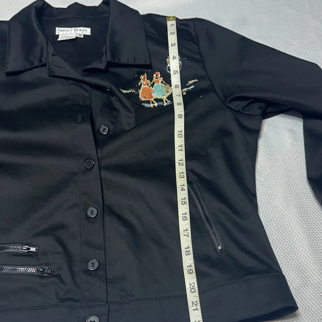 NWT Nancy Bolen Sport Black Embroidered Sequin Jacket Retro Ballroom Scene. Size 14 - Image 10
