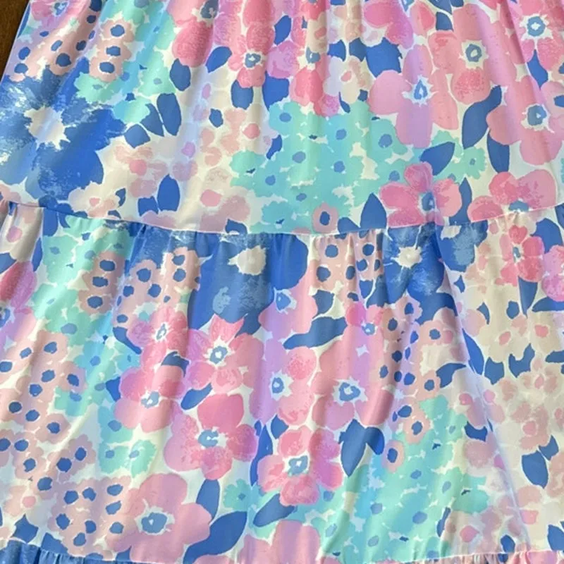 Mahi Gold The Fitz Dress Summer Jubilee in Shell pink blue floral smocked XS - Image 15